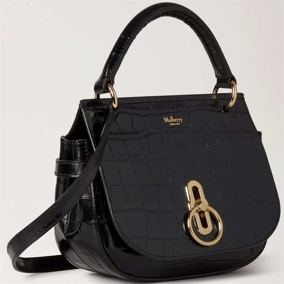 Mulberry Small Amberley Satchel Top Handle Black Shiny Small Croc